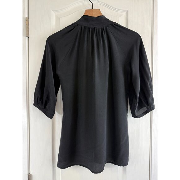 Hunter Dixon by Hunter Bell Women's Black Silk Blouse Tie Neck Button Up Size XS - Picture 3 of 10